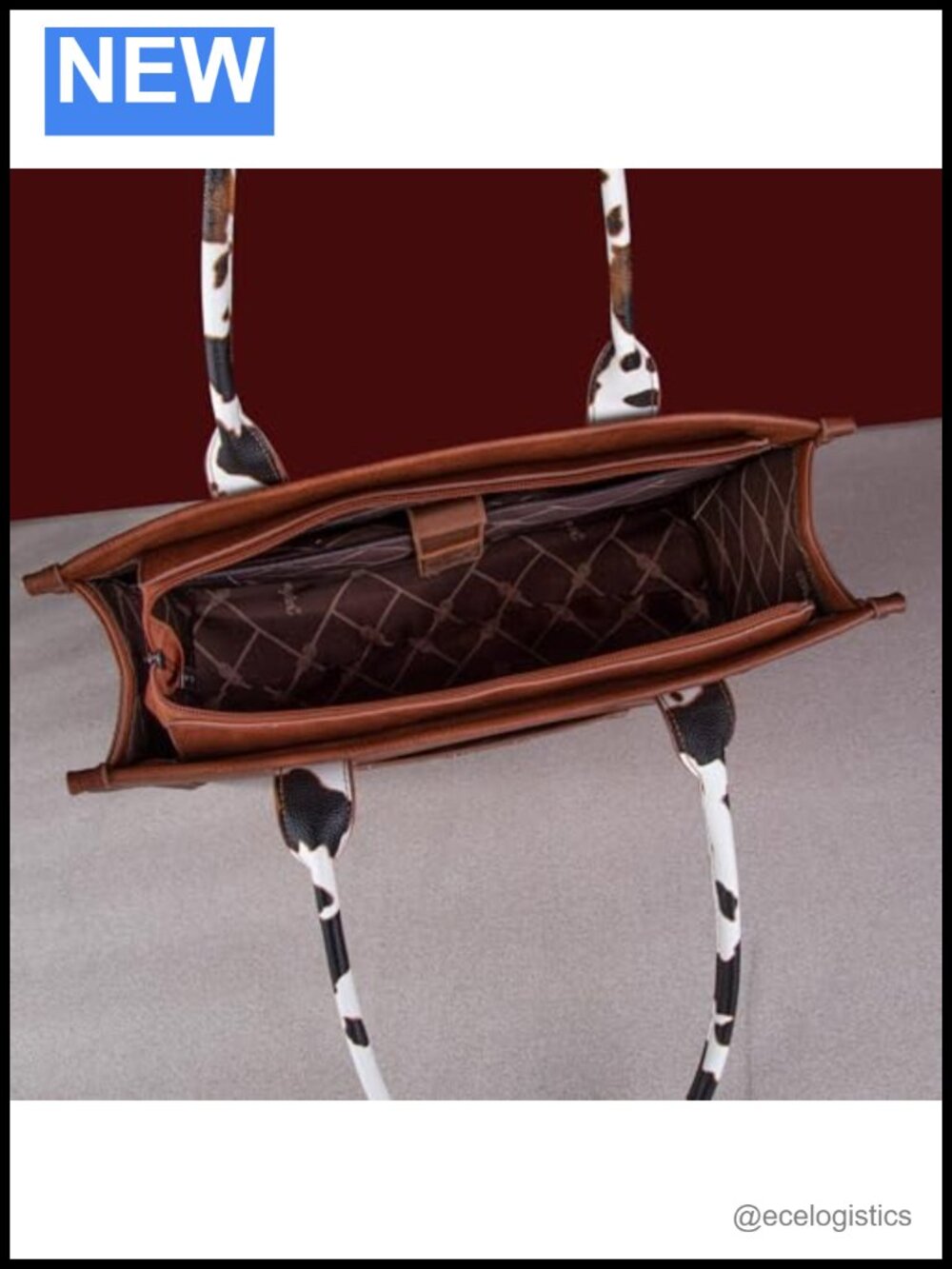 Vegan Leather Cow Print Satchel Tote with RFID Wristlet Wallet - Picture 5 of 6